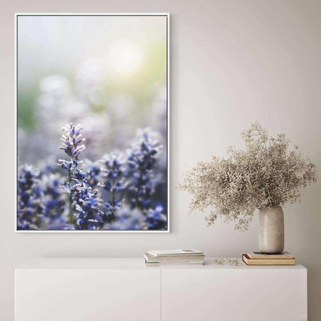 Obraz w ramie 70x100 - Delikatna Uroda Natury - wrzosy, fiolet - rama biała
