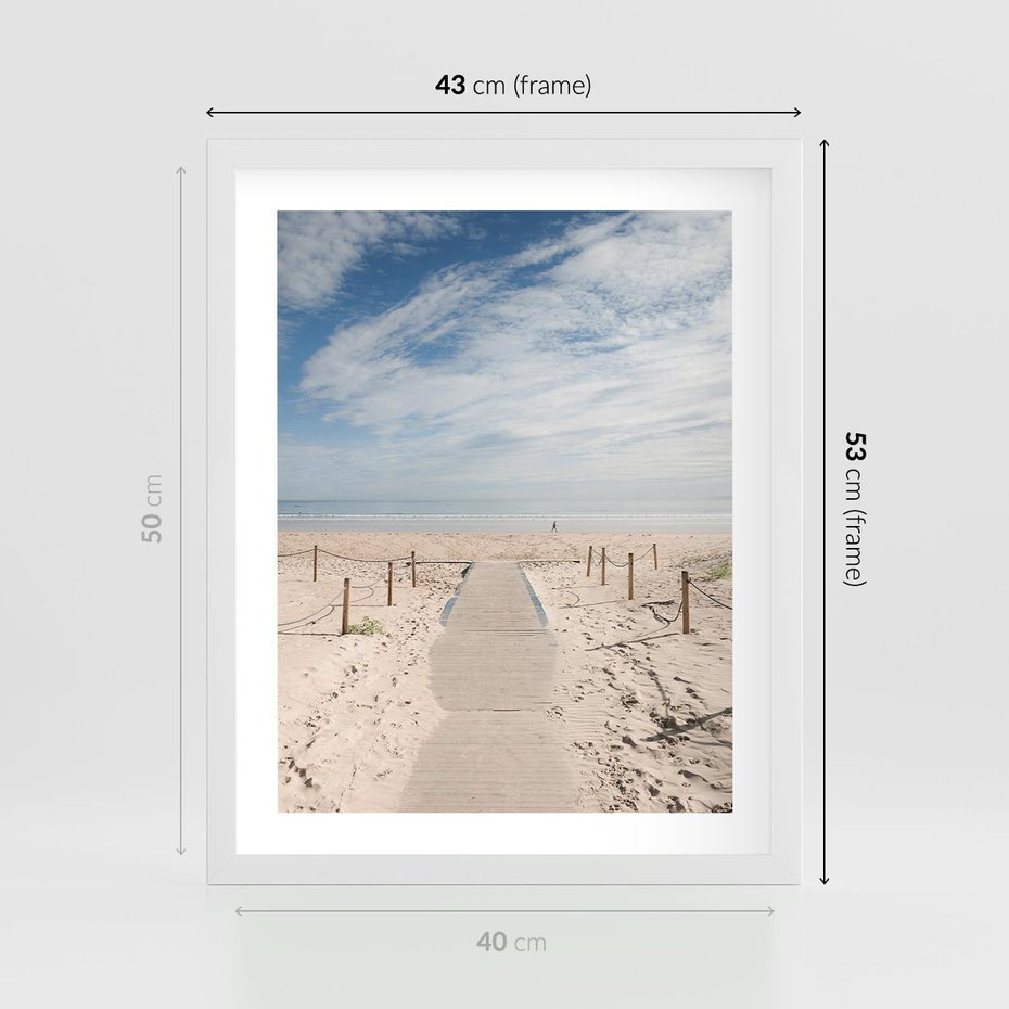 Plakat w ramie 40x50 - Ścieżka na plaży - plaża, ścieżka - rama biała