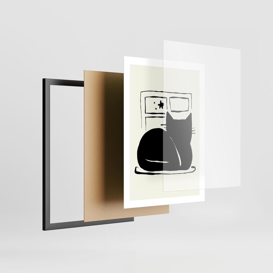 Plakat w ramie 50x70 - Czarny Kot: Prosta Elegancja - grafika, minimalizm - rama czarna