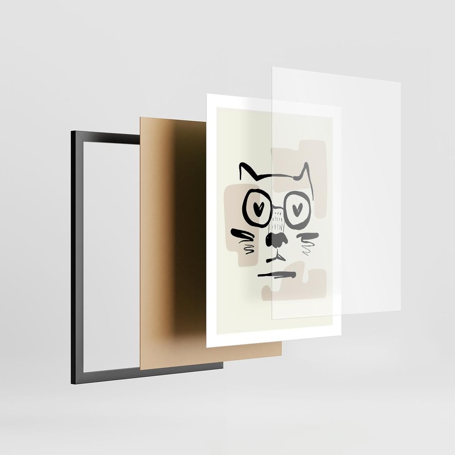 Plakat w ramie 50x70 - Minimalistyczny Kot: Czarna Kreska - kot, grafika - rama czarna