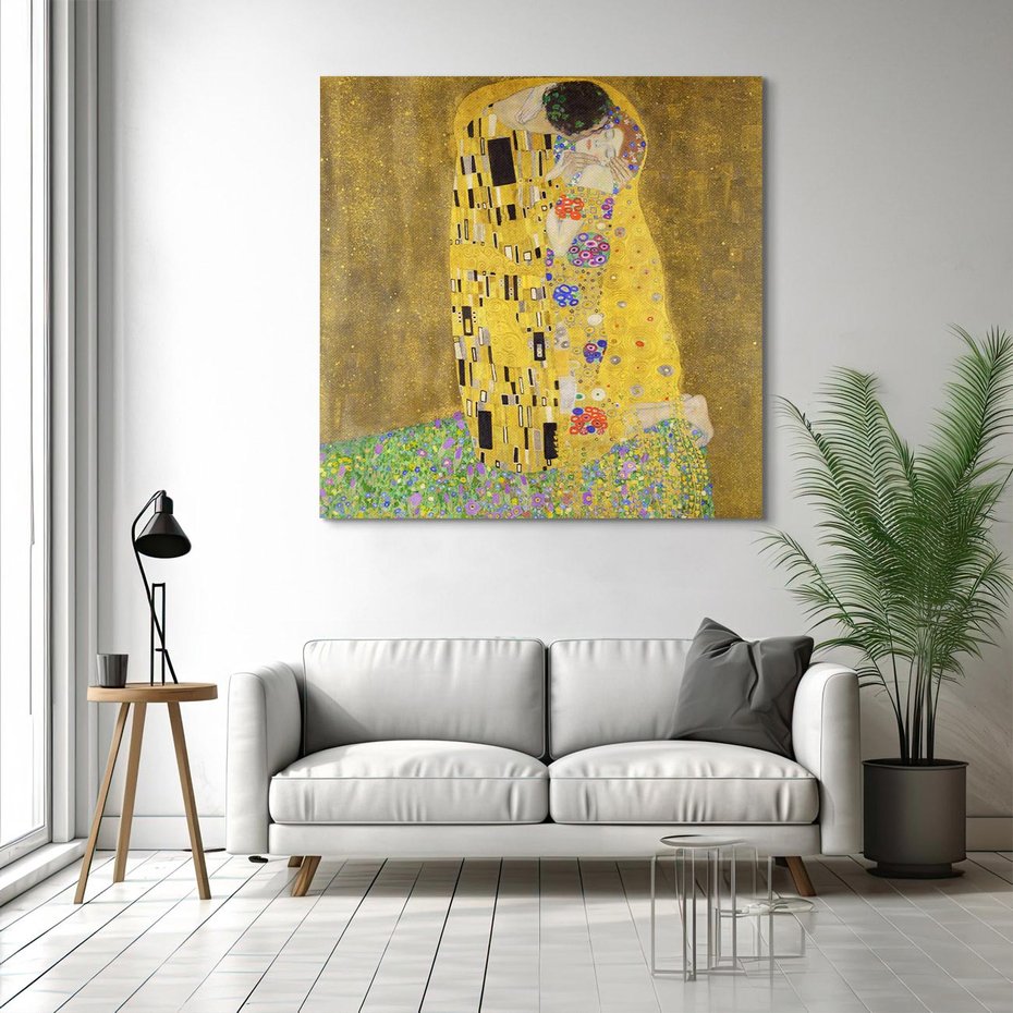 Obraz na płótnie 40x40 - "Pocałunek" (1907–1908) Gustav Klimt - Reprodukcja - reprodukcja, obraz na płótnie