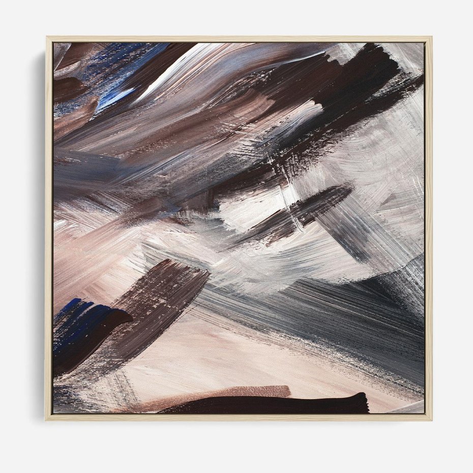 Obraz w ramie 80x80 - Eksploracja Dramaturgii - abstrakcyjny chaos, chatyczne maźnięcia pędzla - rama drewno