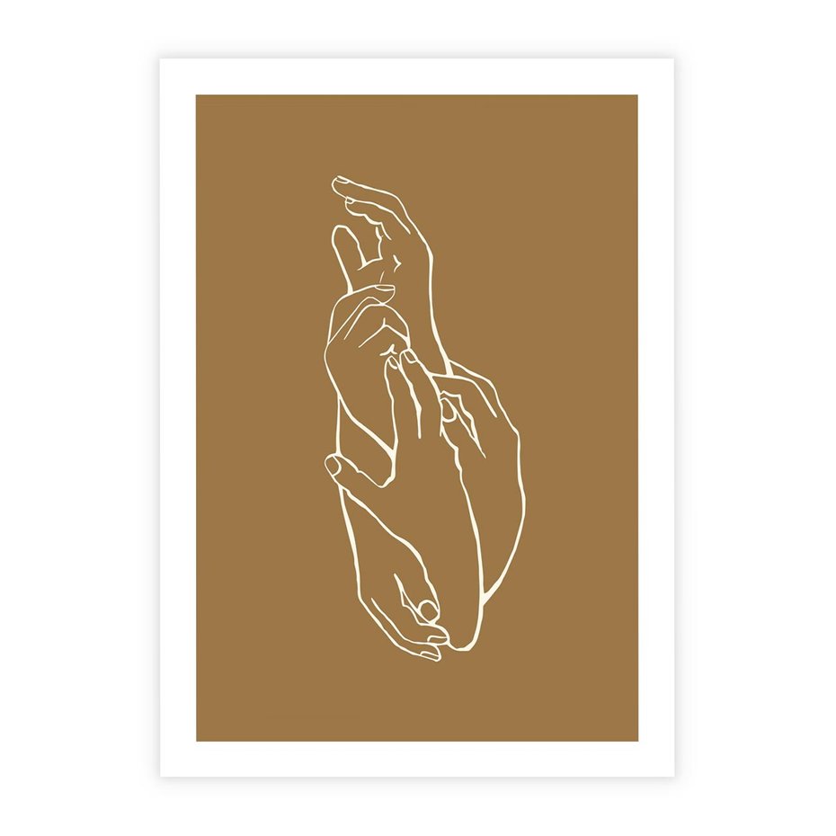 Plakat bez ramy 21x30 - Splecione Dłonie - szkic, minimalizm