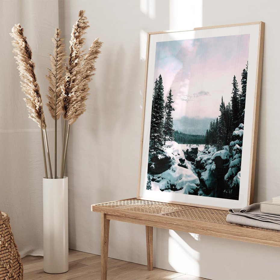 Plakat w ramie 50x70 - Zimowe Góry - zimowy krajobraz, góry - rama drewno