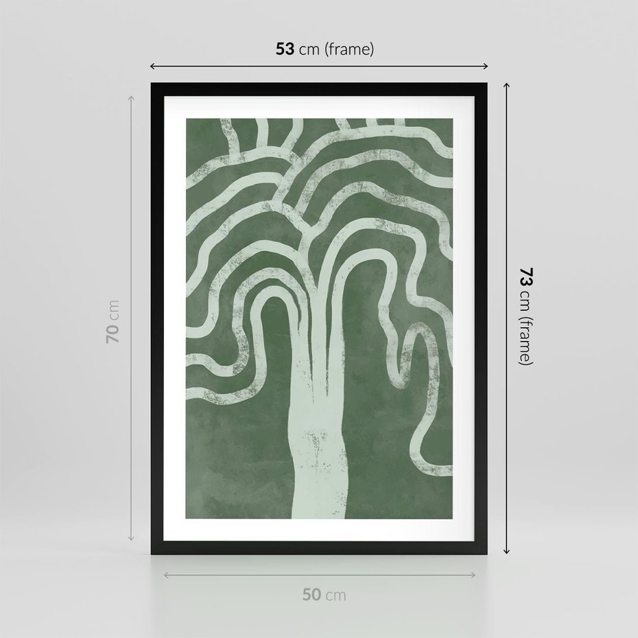 Plakat w ramie 50x70 - Inspirujące Zawiłości Zieleni - abstrakcyjny kształt, zielony plakat - rama czarna