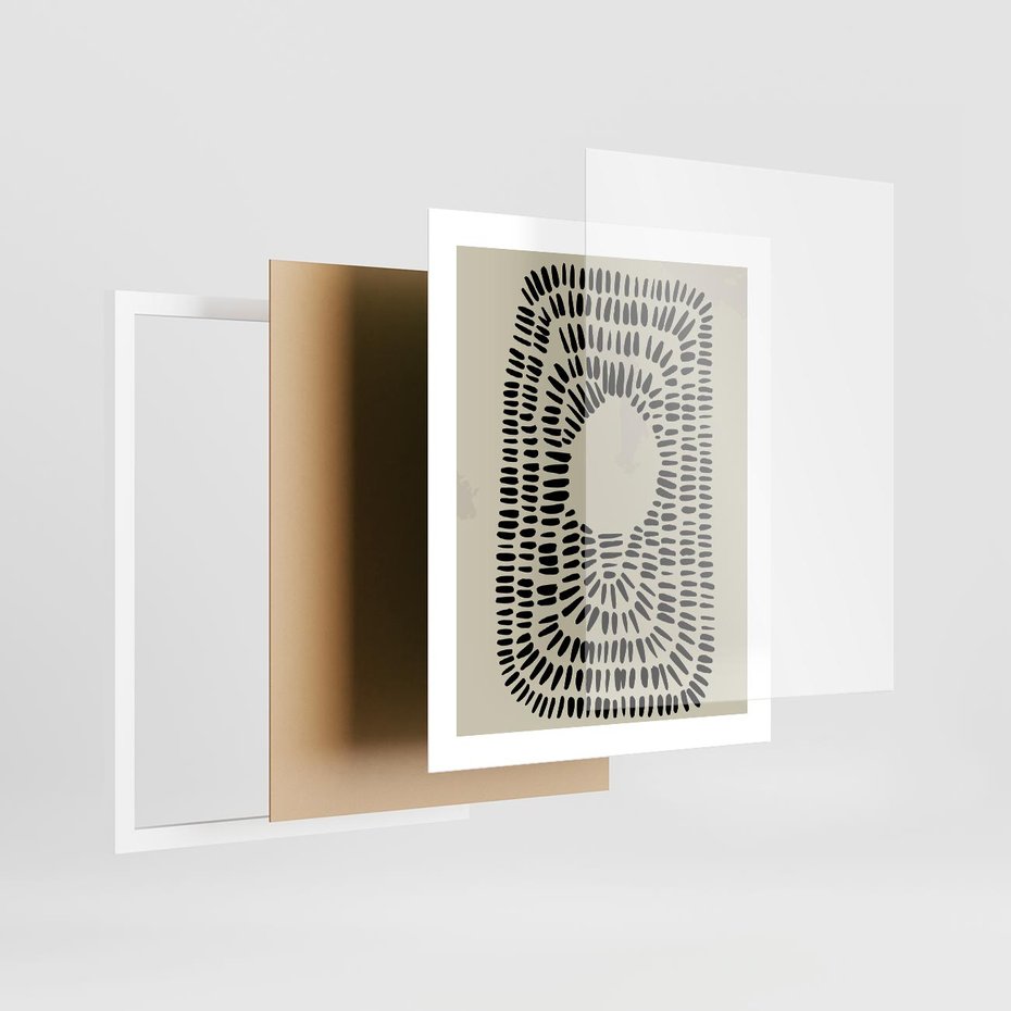 Plakat w ramie 40x50 - Zaklęte Wnętrza - boho plakat, czarne kropki kreski - rama biała