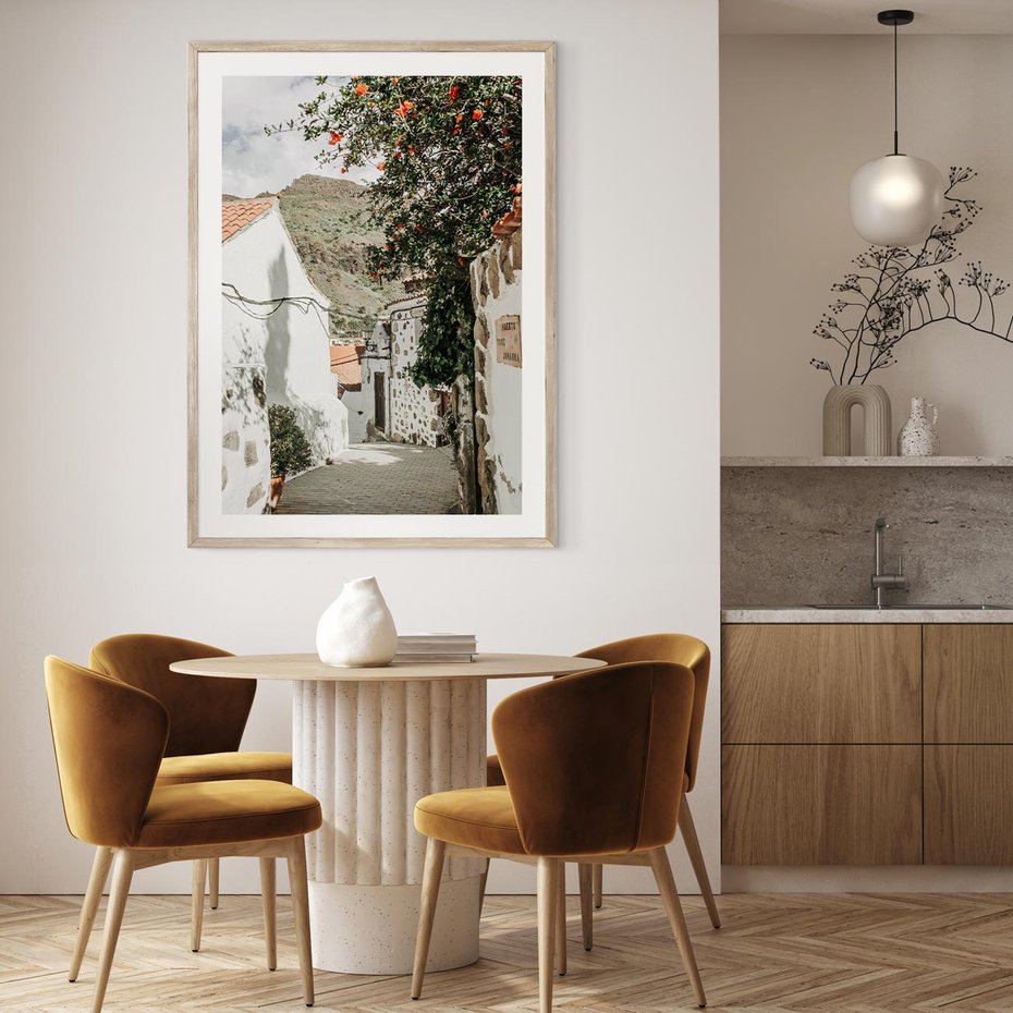 Plakat w ramie 50x70 - Południe Europy - śródziemnomorski krajobraz, uliczka we włoszech - rama drewno