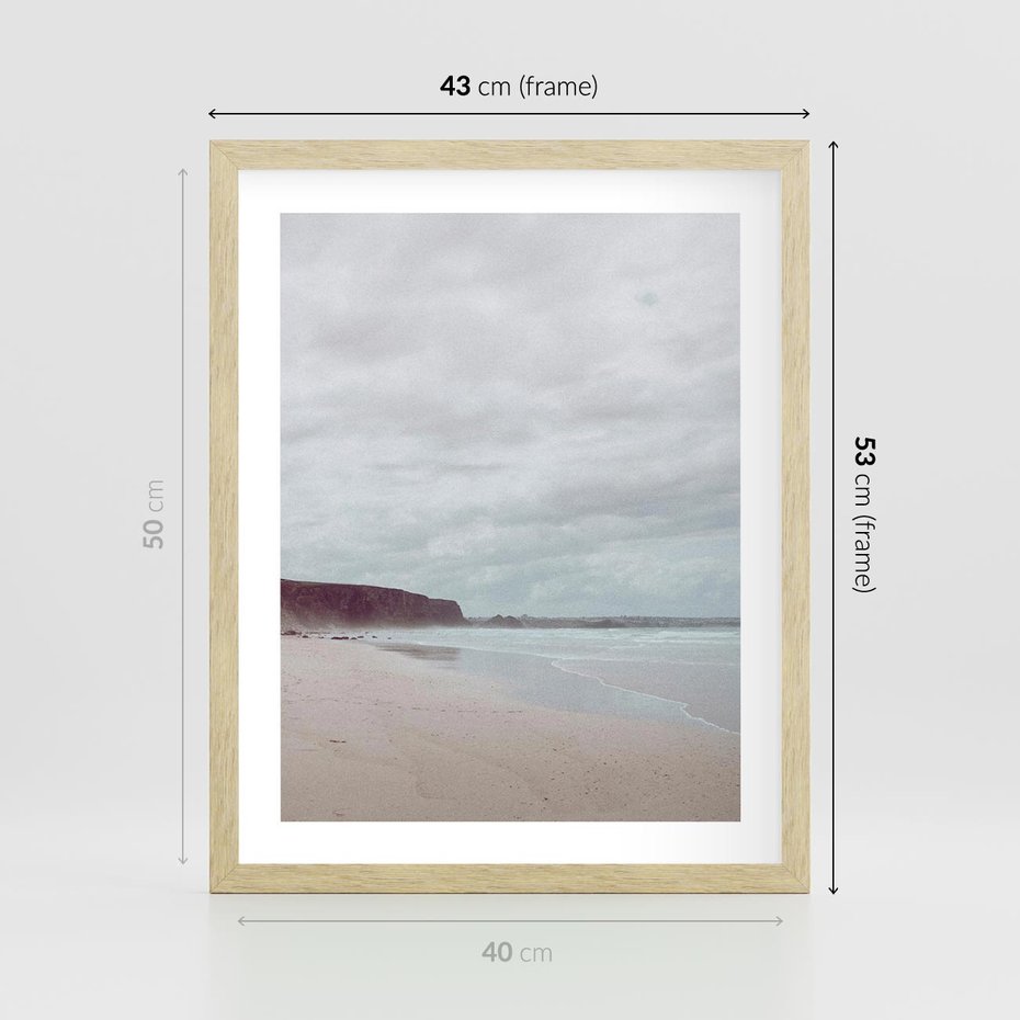 Plakat w ramie 40x50 - Mglista Plaża - plaża, mglisty krajobraz - rama drewno
