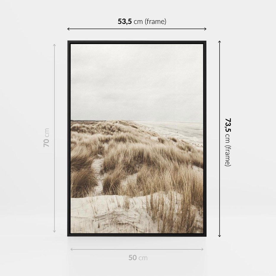Obraz w ramie 50x70 - Nadmorskie Wydmy - fotografia, kolory sepii - rama czarna