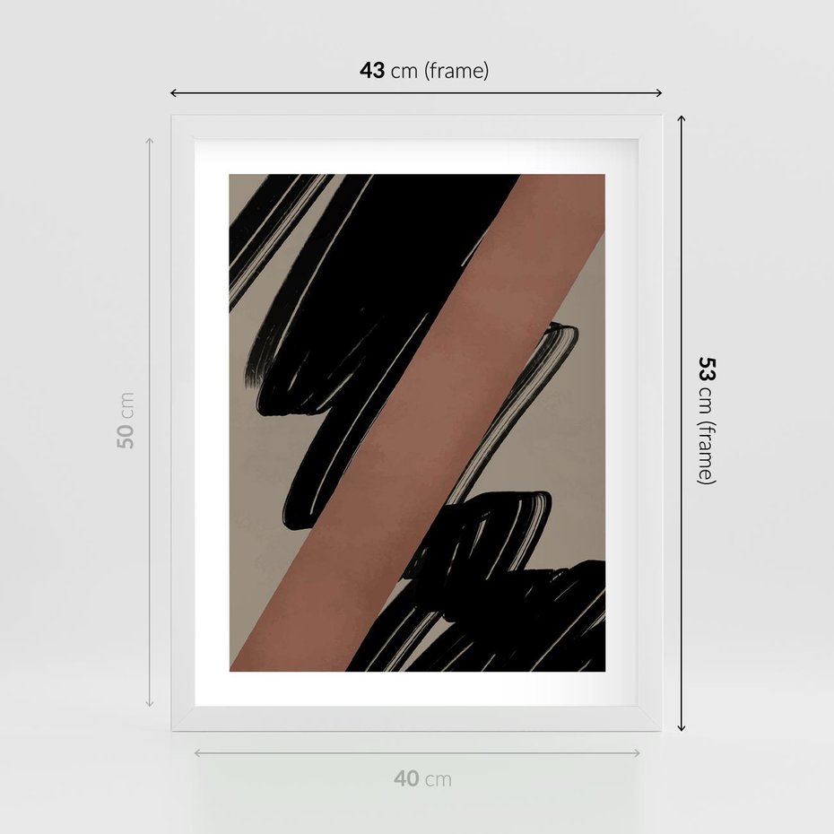 Plakat w ramie 40x50 - Mroczne Refrakcje - abstrakcja, czarne splatane linie - rama biała