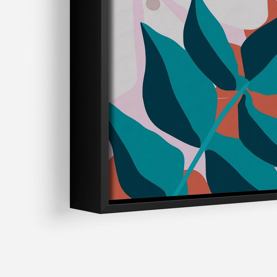 Obraz w ramie 50x50 - Harmonijne Formy - abstrakcyjna kompozycja kwiatowych form, kolor zgaszone - rama czarna