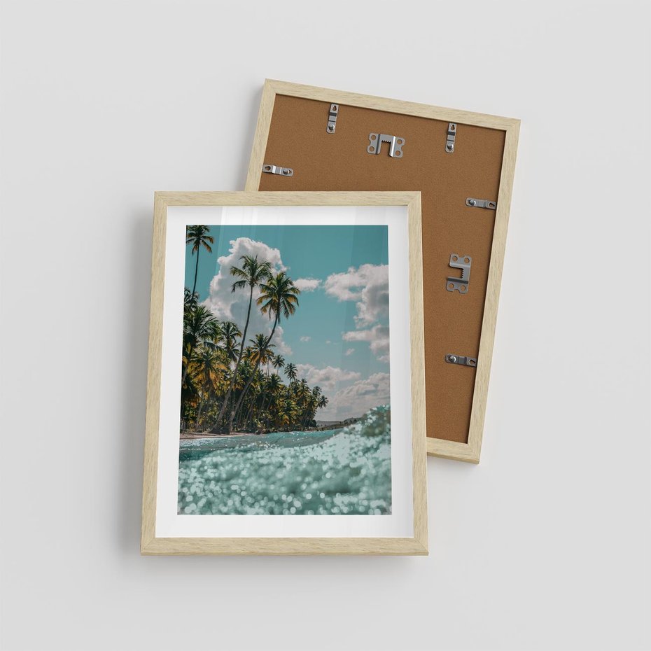Plakat w ramie 30x40 - Rajskie Wakacje - plaża, palmy - rama drewno