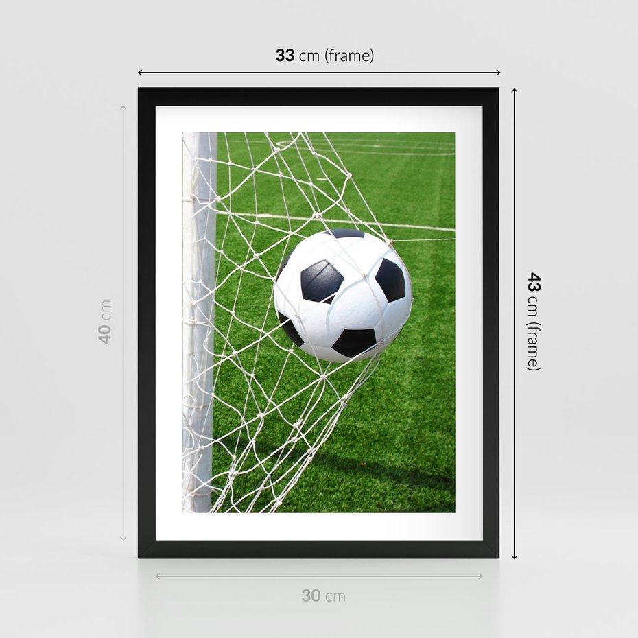 Plakat w ramie 30x40 - Namiętność Piłki i Gola - piłka nożna, gol - rama czarna