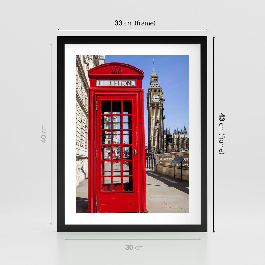 Plakat w ramie 30x40 - Ikoniczna budka telefoniczna w Londynie - budka, telefoniczna - rama czarna