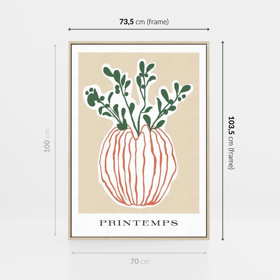 Obraz w ramie 70x100 - Boho Refleksje Natury - gałązki w wazonie, typografia - rama drewno