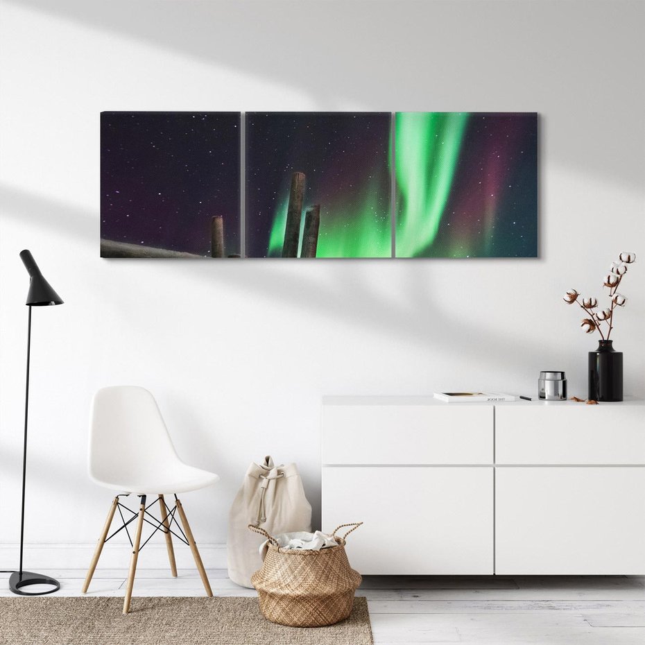 Obraz na płótnie 120x40 - Zorza polarna w tajemniczej nocnej przestrzeni - zorza, polarna