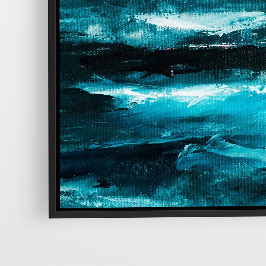 Obraz w ramie 50x50 - Burza Nad Granatowym Oceanem - piękny marynistyczny obraz olejny, wzburzone ciemne morze - rama czarna