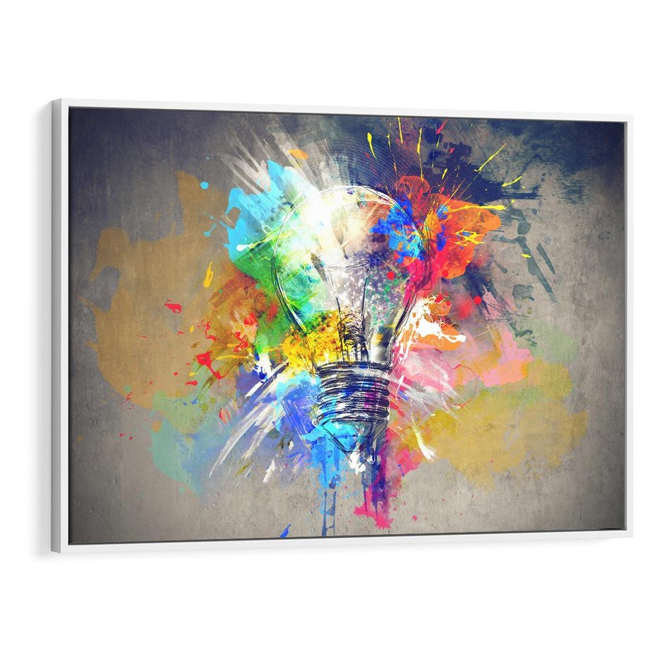 Obraz w ramie 120x80 - Kolory Kreatywnej Koncepcji - abstrakcyjna grafika, szkic żarówki - rama biała