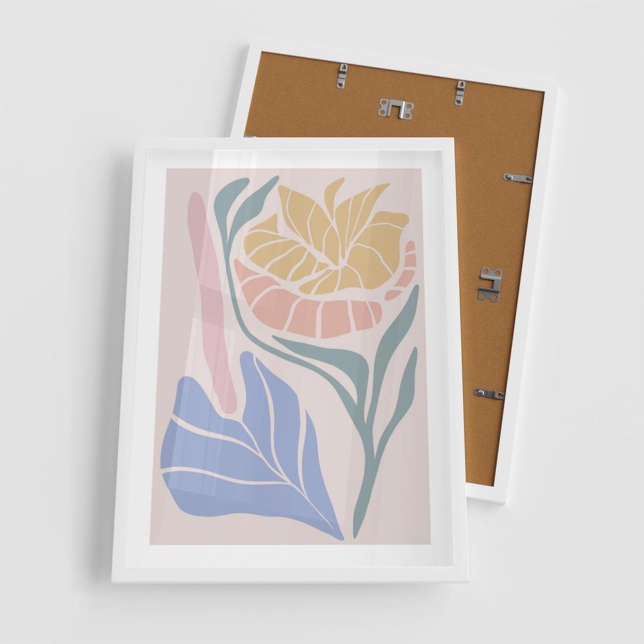 Plakat w ramie 50x70 - Wyjątkowe Ukojenie - pastelowe kwiaty, na beżowym tle - rama biała