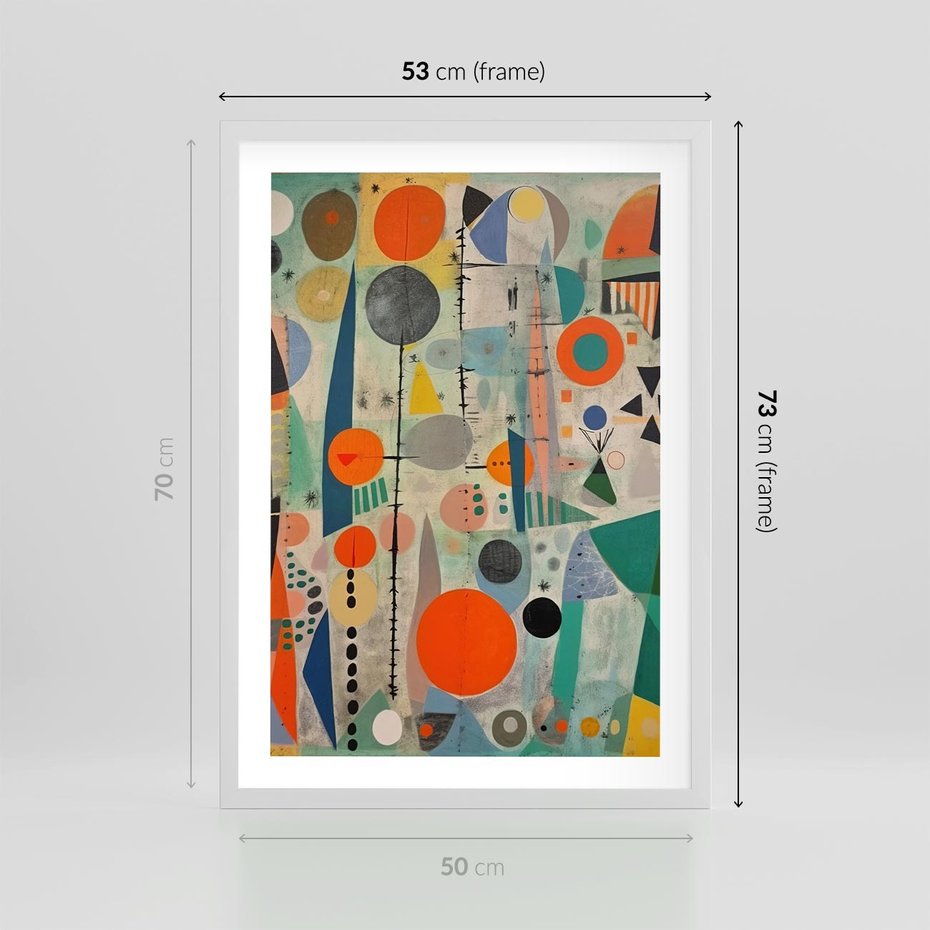 Plakat w ramie 50x70 - Wewnętrzne Zagadki Kształtów - abstrakcyjny obraz, sztuka abstrakcji - rama biała