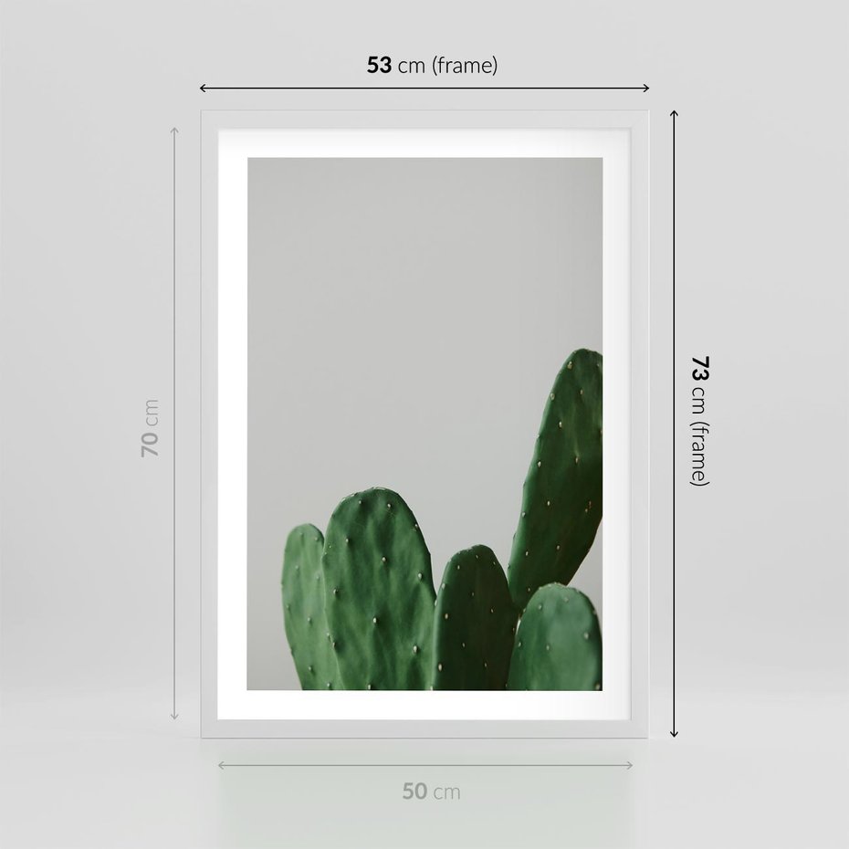 Plakat w ramie 50x70 - Majestatyczne Wysokości - kaktusy, liście - rama biała