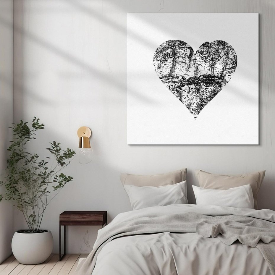 Obraz na płótnie 60x60 - Drzewo Serca - czarne serce, tekstura jak kora drzewa