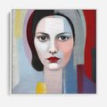 Obraz w ramie 80x80 - Kolorowe Granice Form - abstrakcyjny obraz olejny, portret twarzy kobiety - rama biała