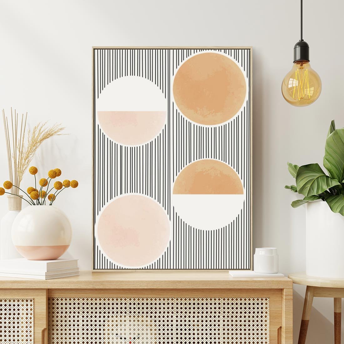 Obraz w ramie 80x120 - Przenikające Kształty - abstrkacyjna nowoczesna sztuka, koła okręgi - rama drewno