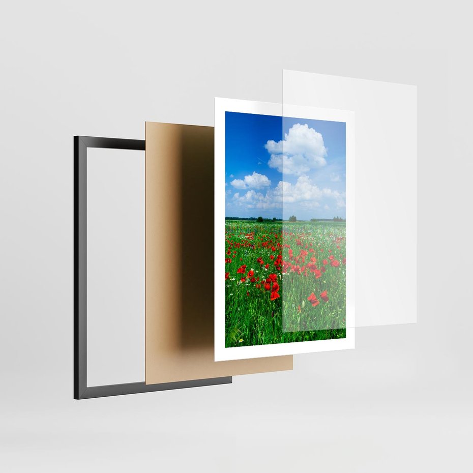 Plakat w ramie 50x70 - Kolorowa łąka pełna maku - łąka, maki - rama czarna