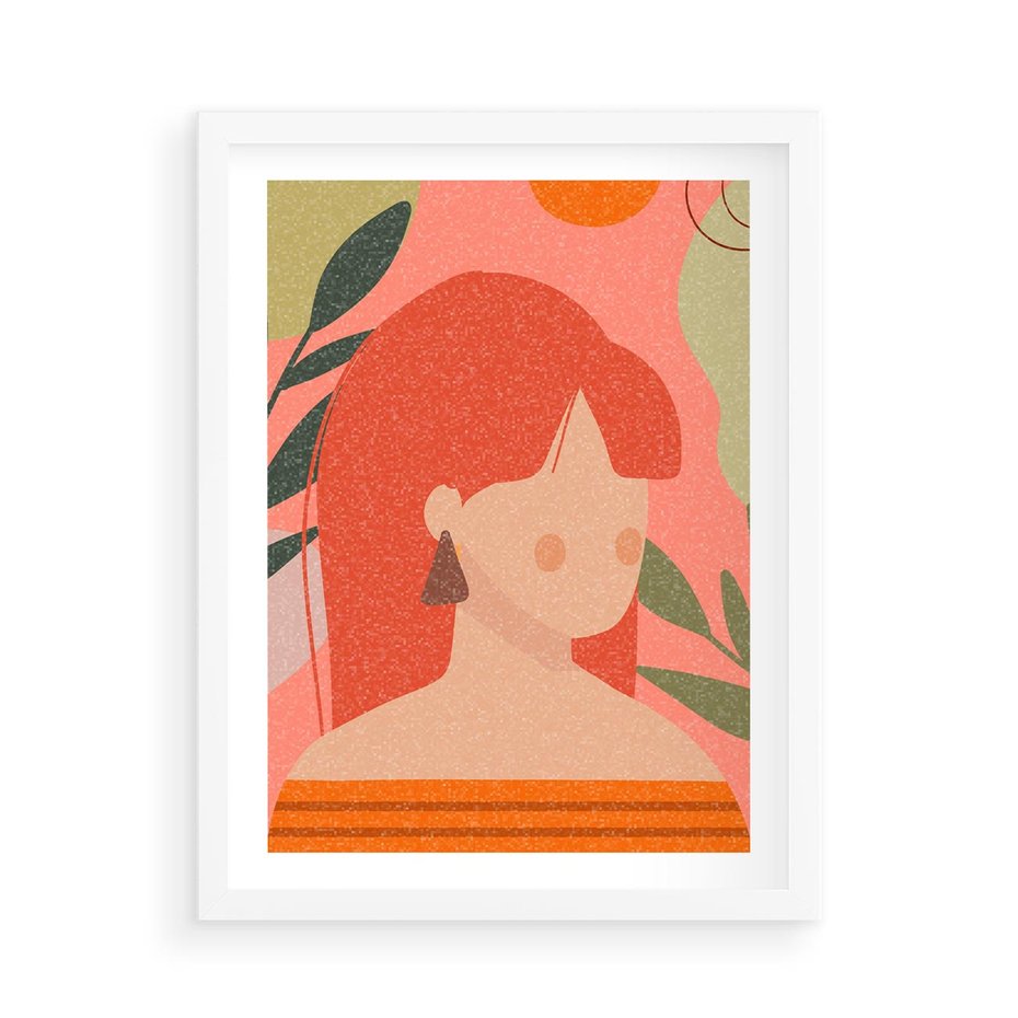 Plakat w ramie 50x70 - Kobieca Refleksja - nowoczesny plakat, styl retro - rama biała