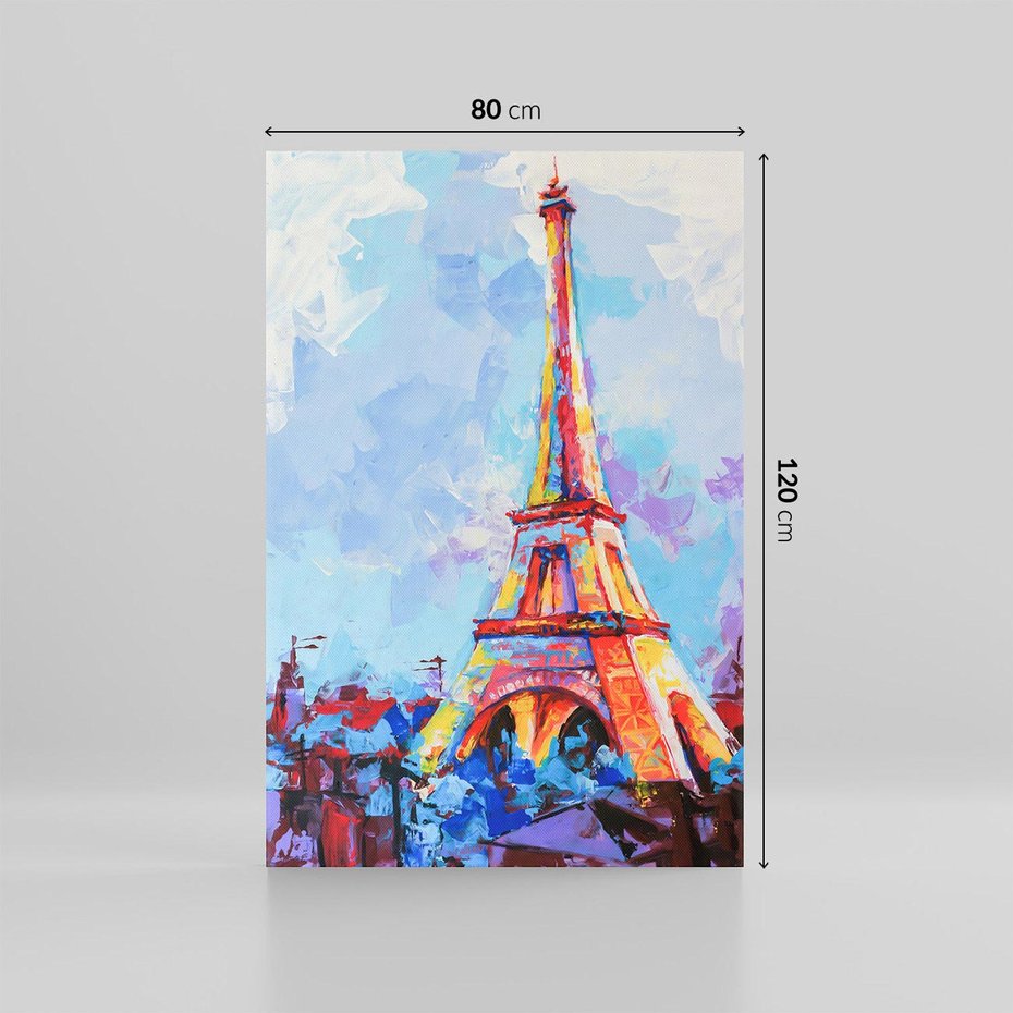 Obraz na płótnie 80x120 - Paryska Wieża - olejny abstrakcyjny obraz, wieża eiffla