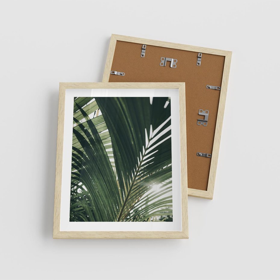 Plakat w ramie 40x50 - Tropikalne Uroki: Palmy i Zielone Liście - palmy, zielone liście - rama drewno
