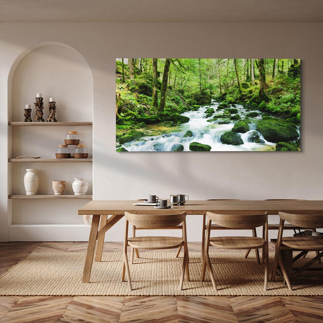 Obraz na płótnie 140x70 - Spokój Wodospadu: Las i Drzewa - wodospad, las