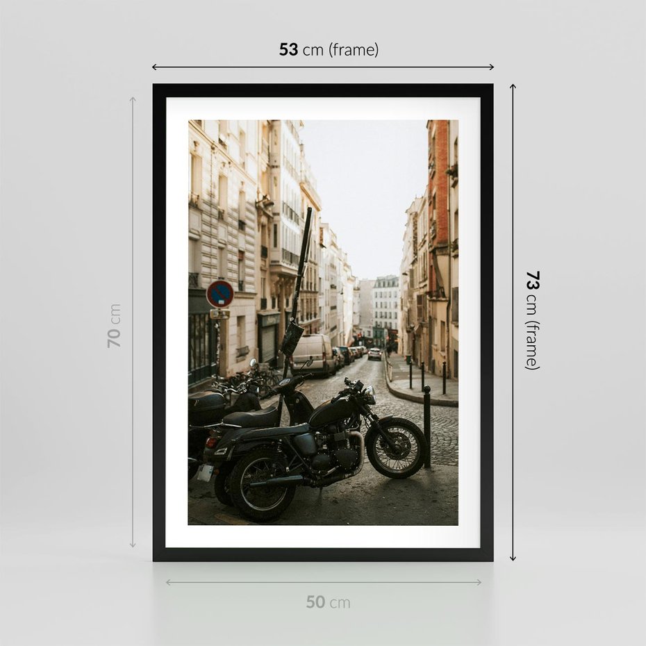 Plakat w ramie 50x70 - Ducha Przygody - motor, uliczka - rama czarna