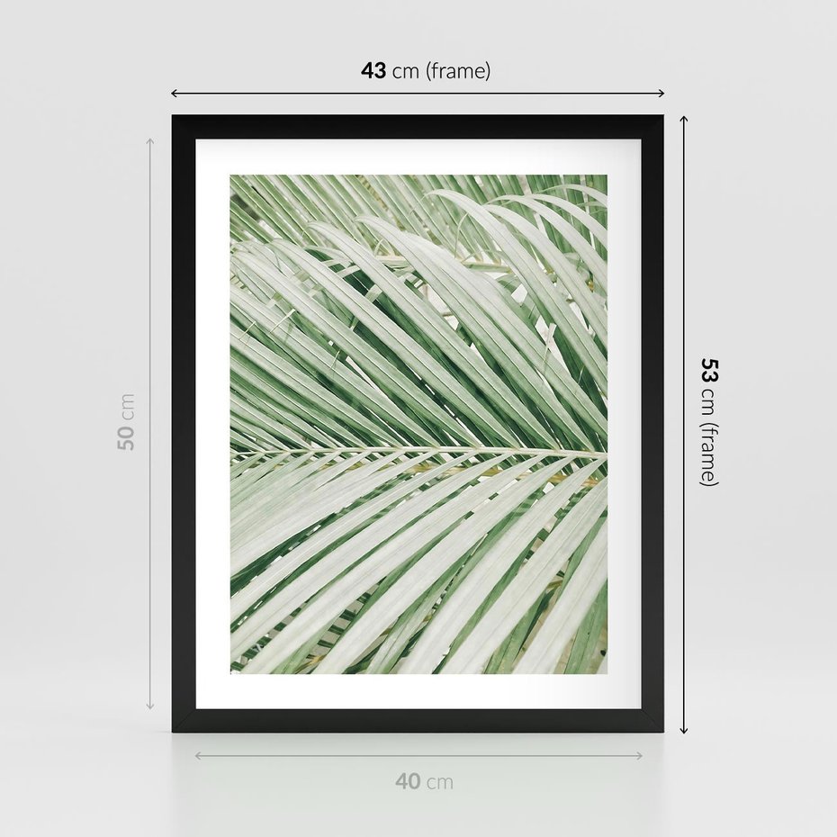 Plakat w ramie 40x50 - Liście Palmy: Egzotyczna Grafika - palma, liście palmy - rama czarna