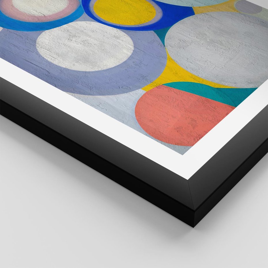 Plakat w ramie 30x40 - Rozkwitająca Symfonia Serca - abstrakcyjne geometryczne kształty, olejny obraz - rama czarna