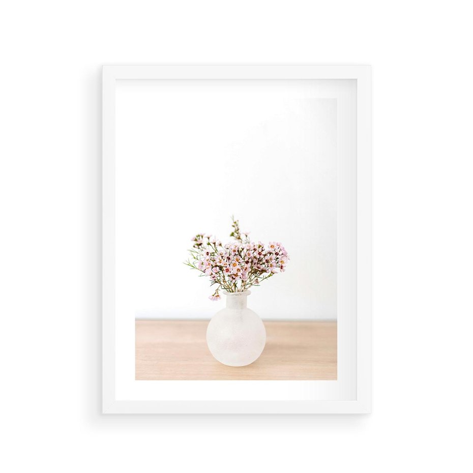 Plakat w ramie 30x40 - Kwiaty w Minimalistycznym Wazonie - kwiaty, wazon - rama biała