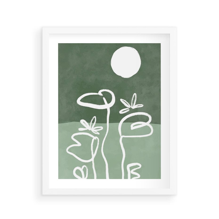 Plakat w ramie 40x50 - Wibracje Naturalnej Równowagi - zielony plakat, roślinne inspiracje - rama biała