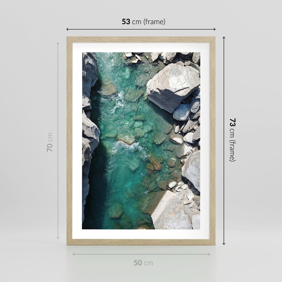 Plakat w ramie 50x70 - Spotkanie natury i siły - rzeka, skały - rama drewno