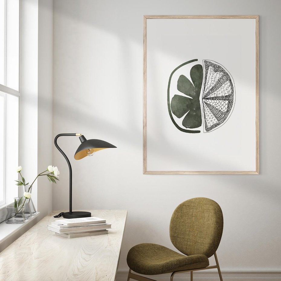 Plakat w ramie 50x70 - Cytrynowe Echo - minimalistyczny plakat, cytryna - rama drewno