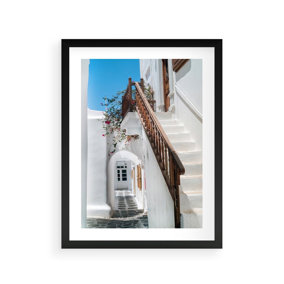 Plakat w ramie 30x40 - Schody Uliczką W dół - schody, uliczka - rama czarna