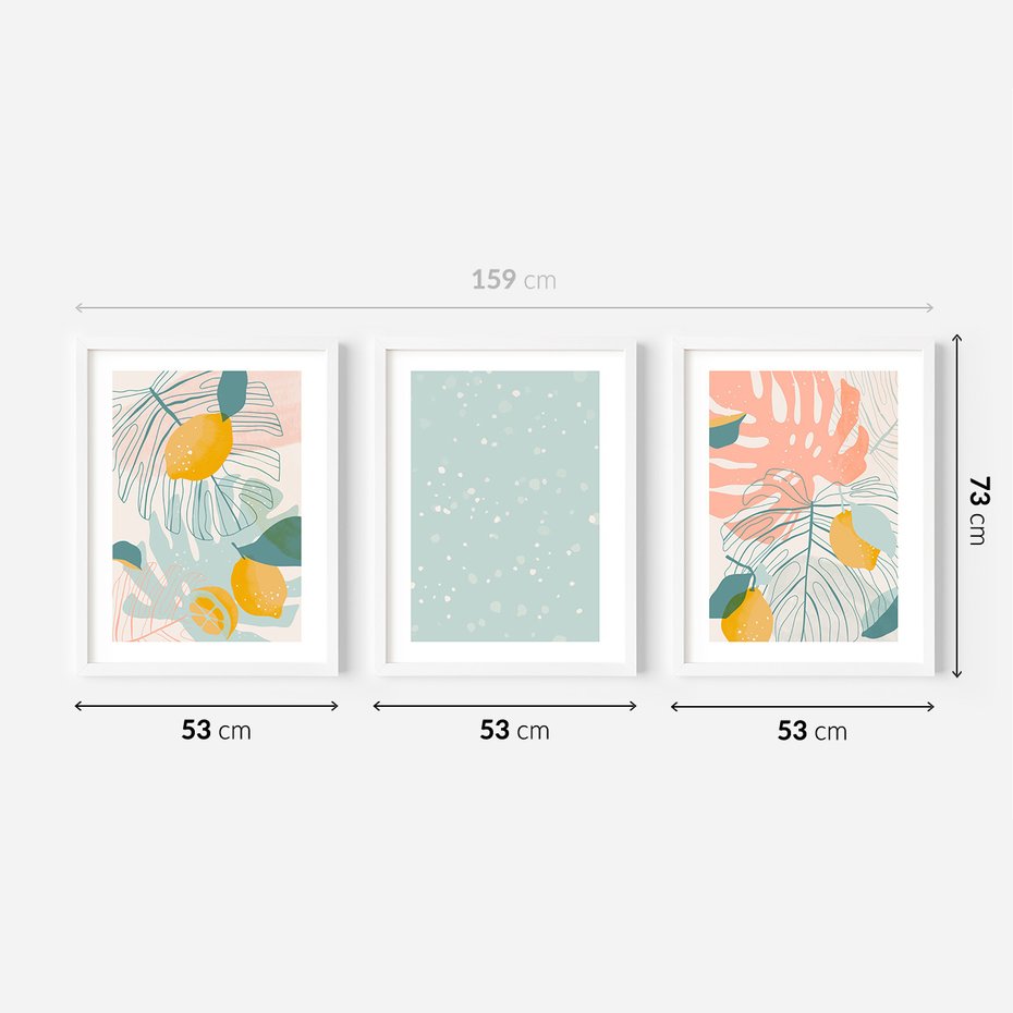Zestaw obrazy w ramie 50x70 galeria - Monstera, liście, pastelowe, nowoczesne - rama biała