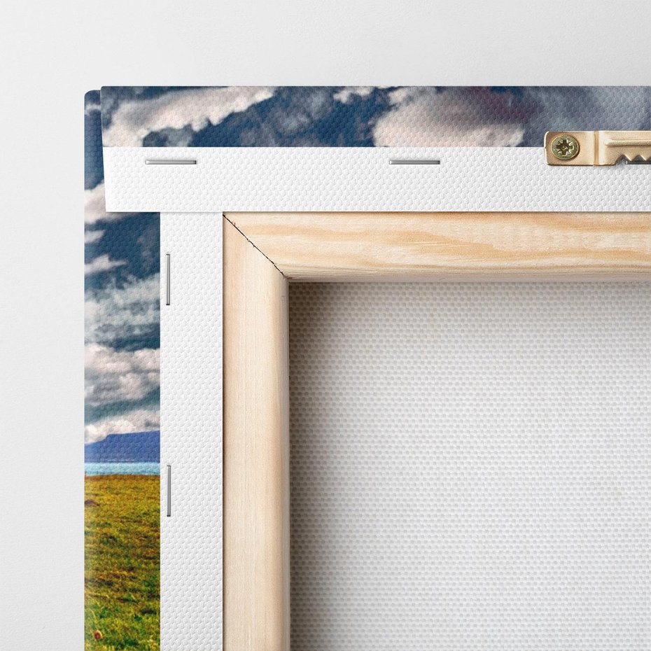 Obraz na płótnie 140x70 - Konie na łące przy jeziorze: Siła natury - konie, łąka