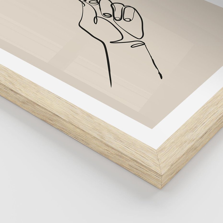 Plakat w ramie 30x40 - Szkic Kwiatu - kwiat w dłoni, szkic - rama drewno