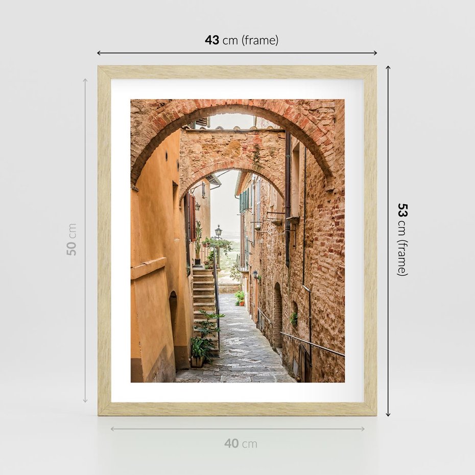 Plakat w ramie 40x50 - Magiczna podróż w głąb miasta - uliczka, perspektywa - rama drewno