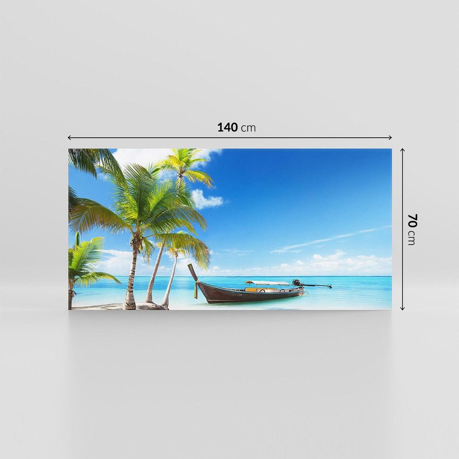 Obraz na płótnie 140x70 - Sielska plaża z łodzią na morzu - plaża, morze