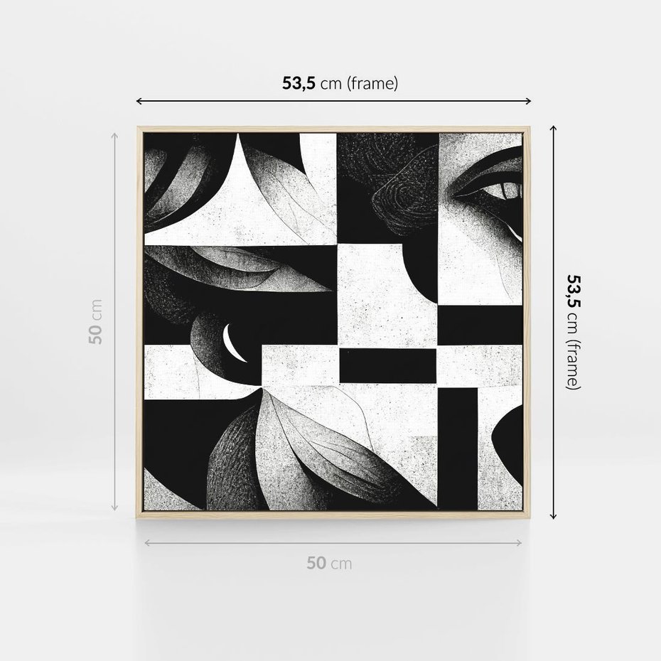 Obraz w ramie 50x50 - Harmonia świateł i cieni - abstrakcja czarno biała, geometria - rama drewno