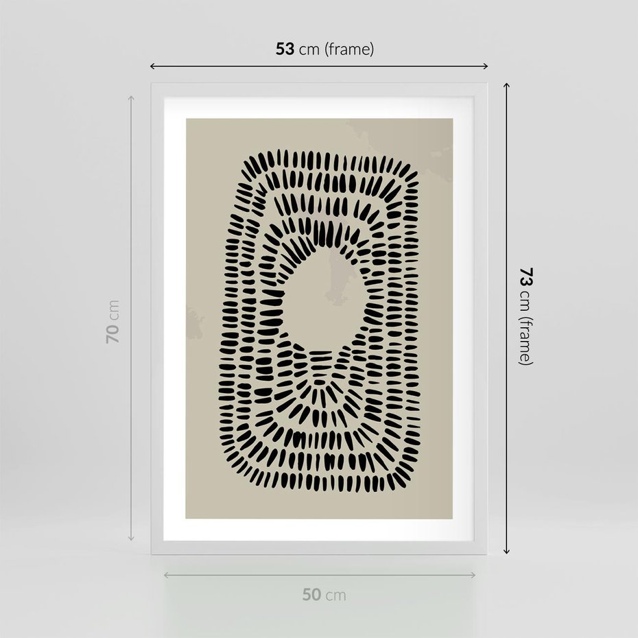 Plakat w ramie 50x70 - Zaklęte Wnętrza - boho plakat, czarne kropki kreski - rama biała