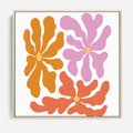 Obraz w ramie 50x50 - Rozbijające Refleksje - abstrakcyjne kolorowe kwiaty, minimlizm - rama drewno