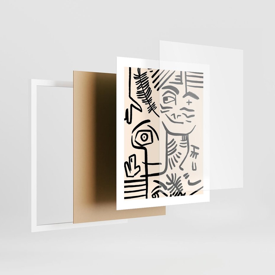 Plakat w ramie 40x50 - Ekspresyjne Odbicia Współczesności - abstrakcyjna grafika, minimalizm - rama biała